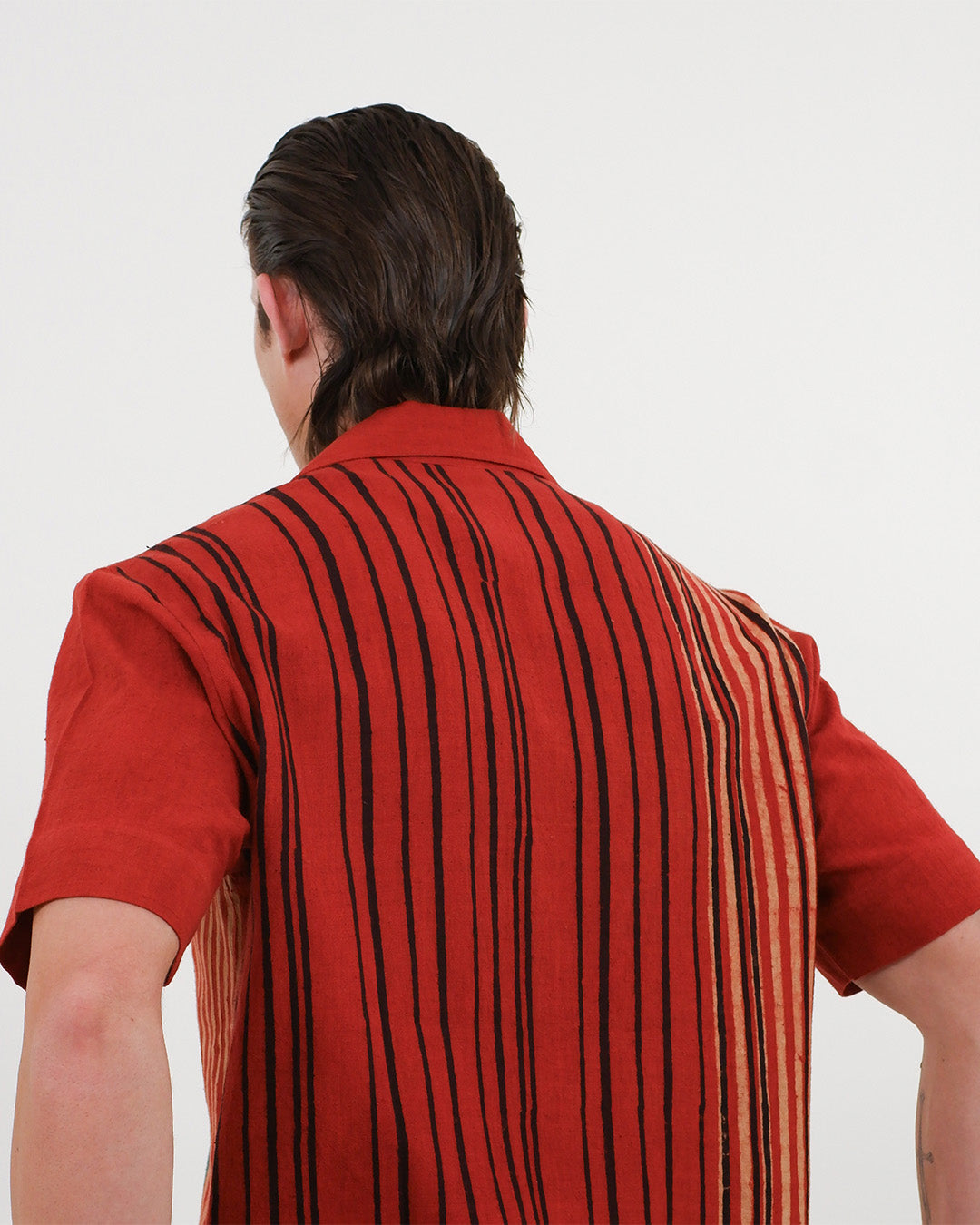 Red Cuban Collar Ajrakh Short Sleeve Shirt