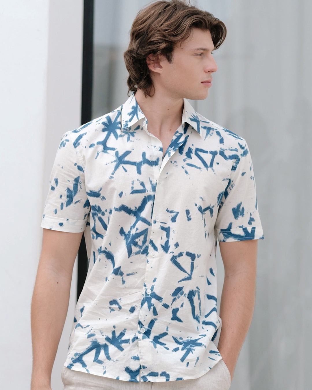 Broken Angle Block Print Short Sleeve Shirt