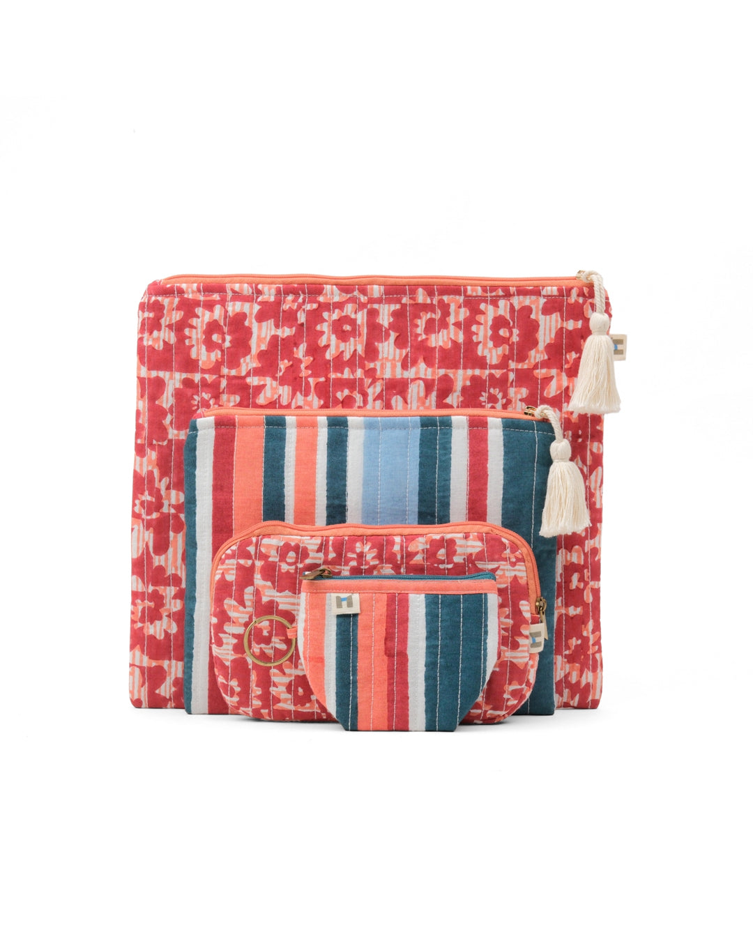 Set of 4 - Floret Red & Blue Flat Pouch