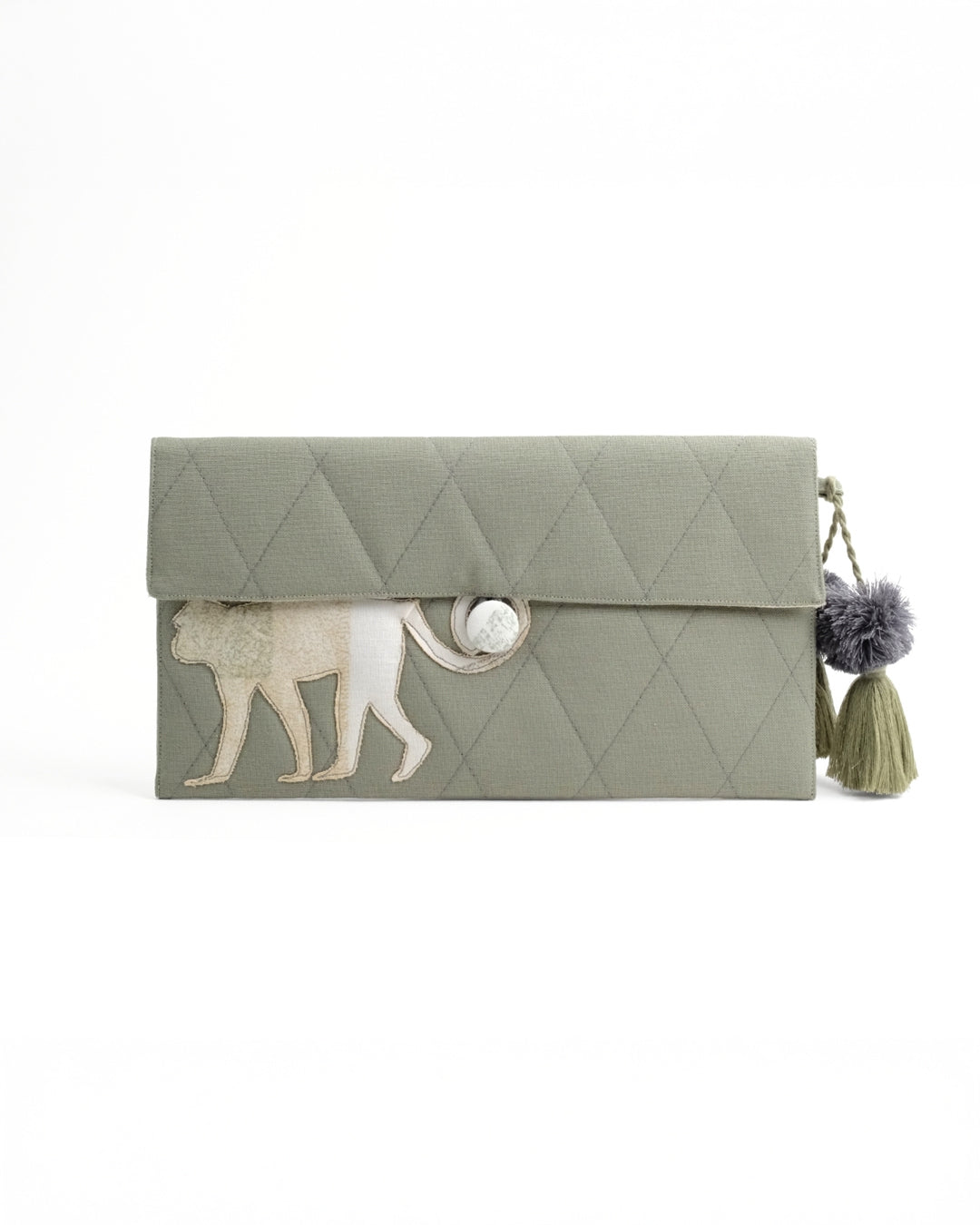 Gond Folk Monkey - Green Pencil Pouch