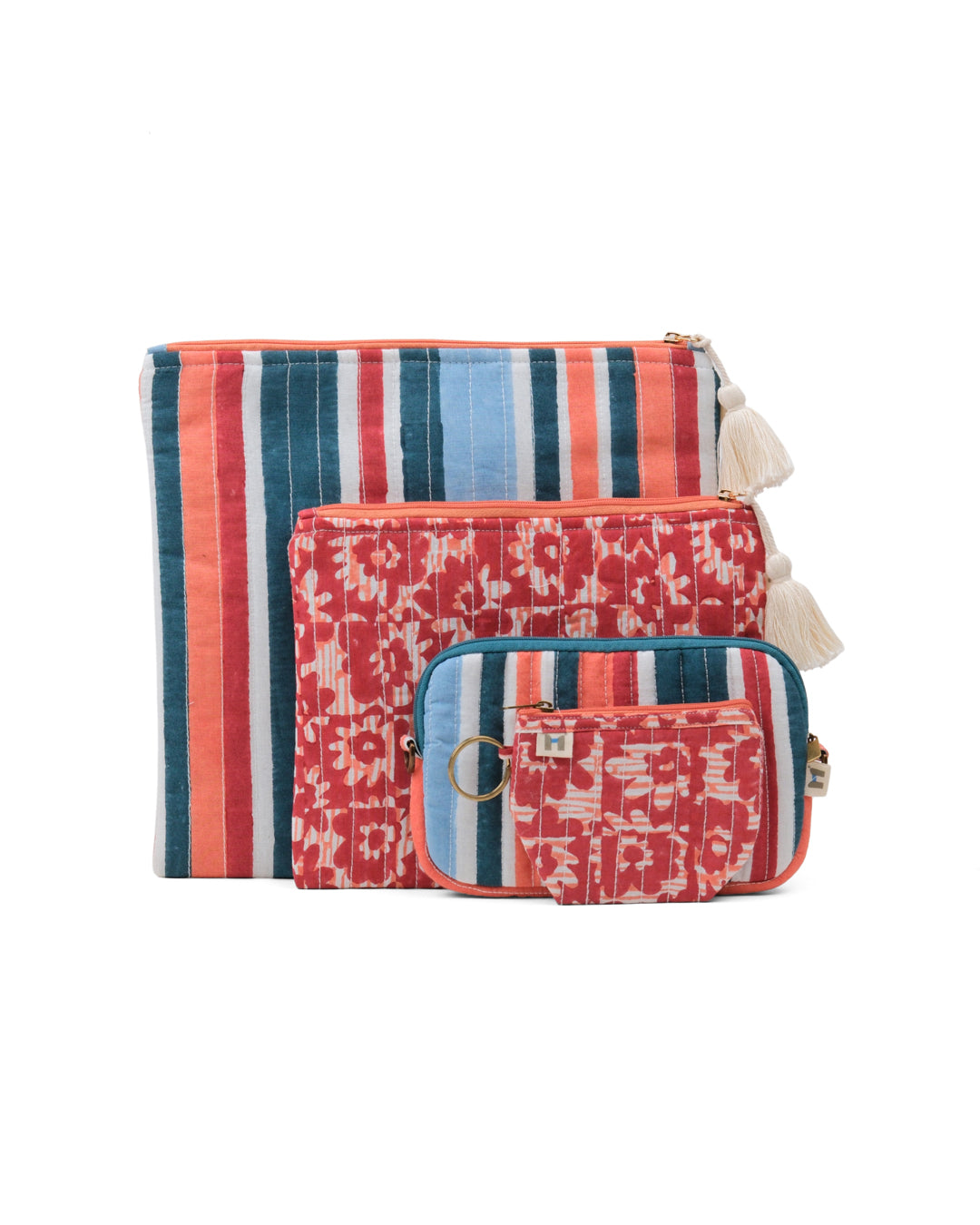 Set of 4 - Barcode Blue & Red Flat Pouch