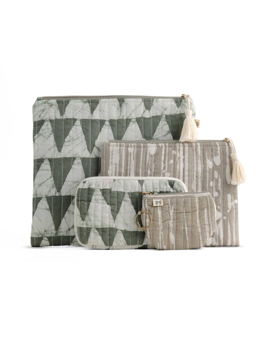 Set of 4 - Geometric Prism Green & Grey Flat Pouch
