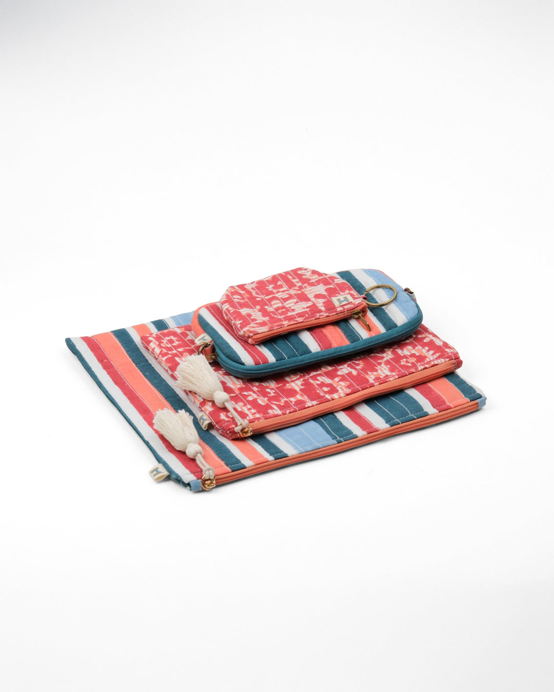 Set of 4 - Barcode Blue & Red Flat Pouch