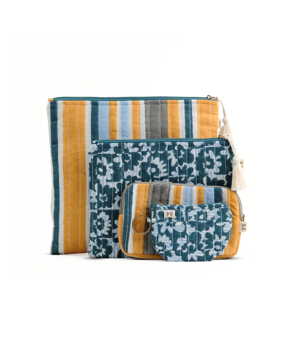 Set of 4 - Barcode Yellow & Blue Flat Pouch