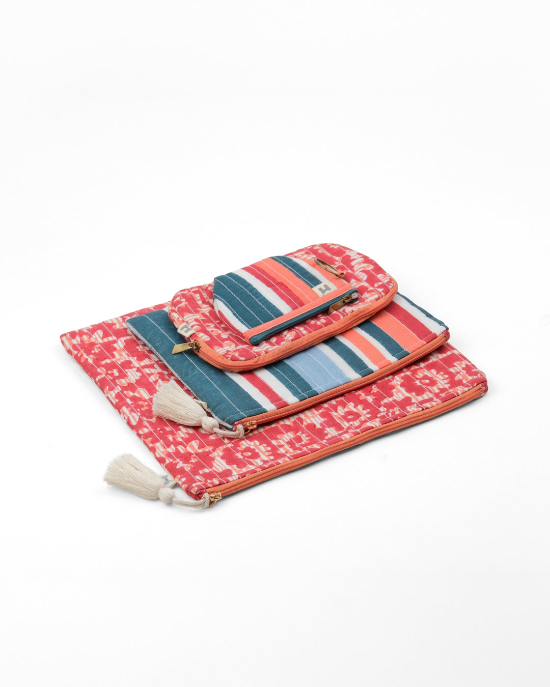Set of 4 - Floret Red & Blue Flat Pouch