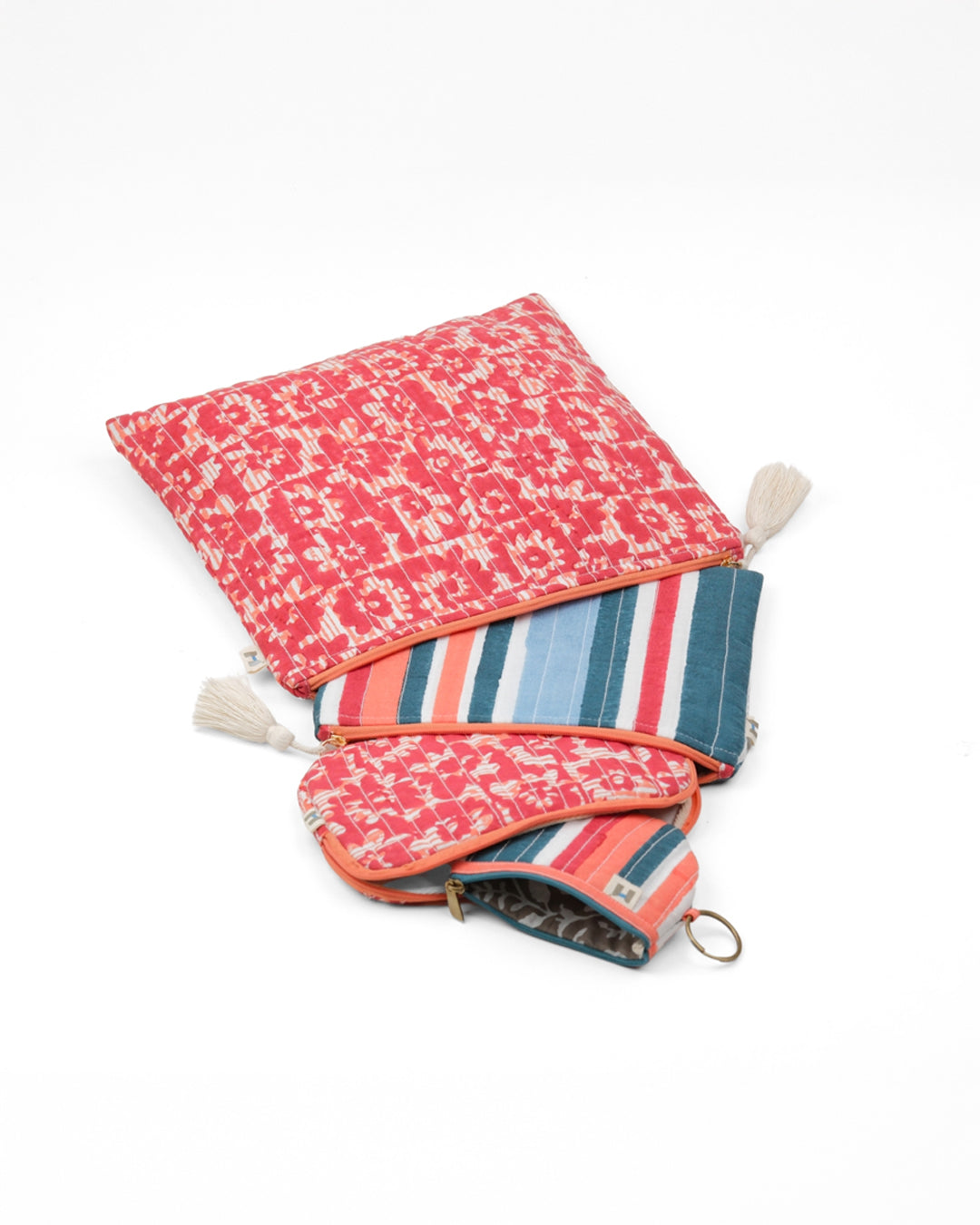 Set of 4 - Floret Red & Blue Flat Pouch