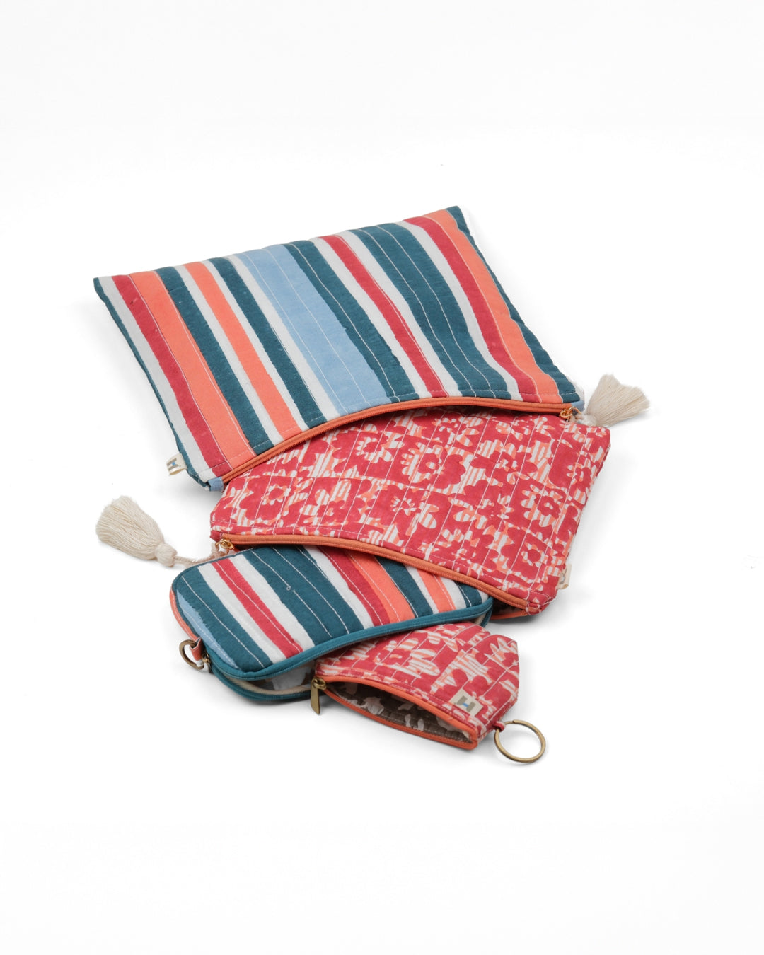 Set of 4 - Barcode Blue & Red Flat Pouch