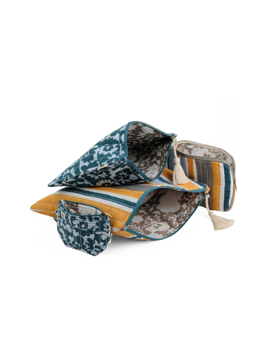 Set of 4 - Barcode Yellow & Blue Flat Pouch