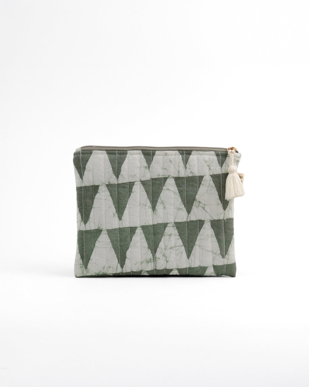 Set of 4 - Geometric Stripes Grey & Green Flat Pouch
