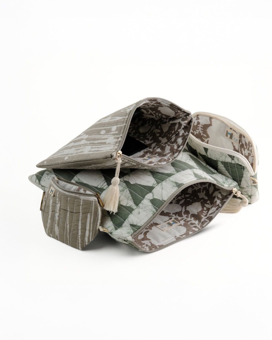 Set of 4 - Geometric Prism Green & Grey Flat Pouch