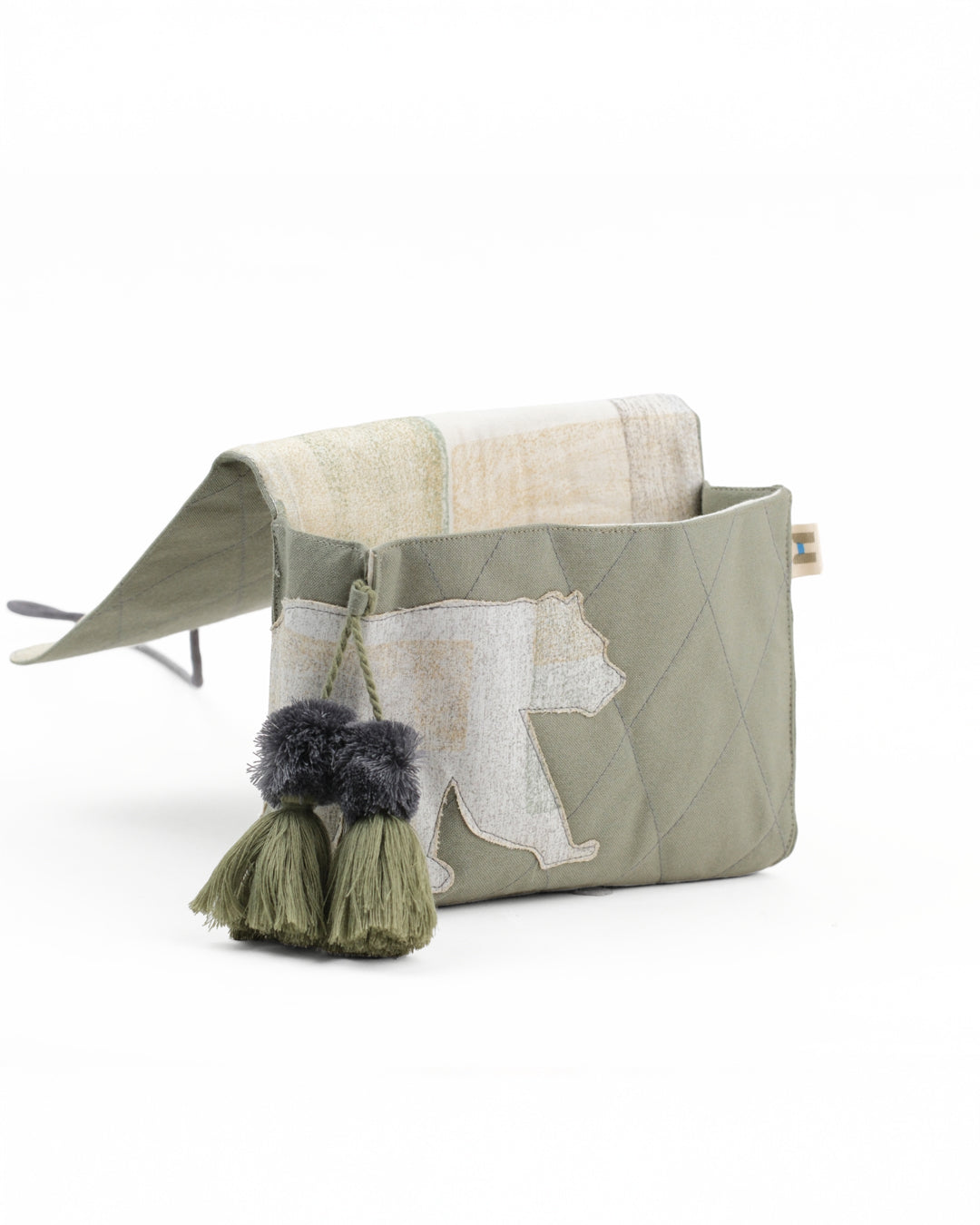 Gond Folk Bear - Green Cable Pouch