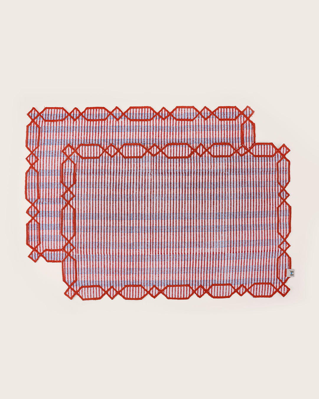 Set of 2 - Rust & Blue Checks Table Mats