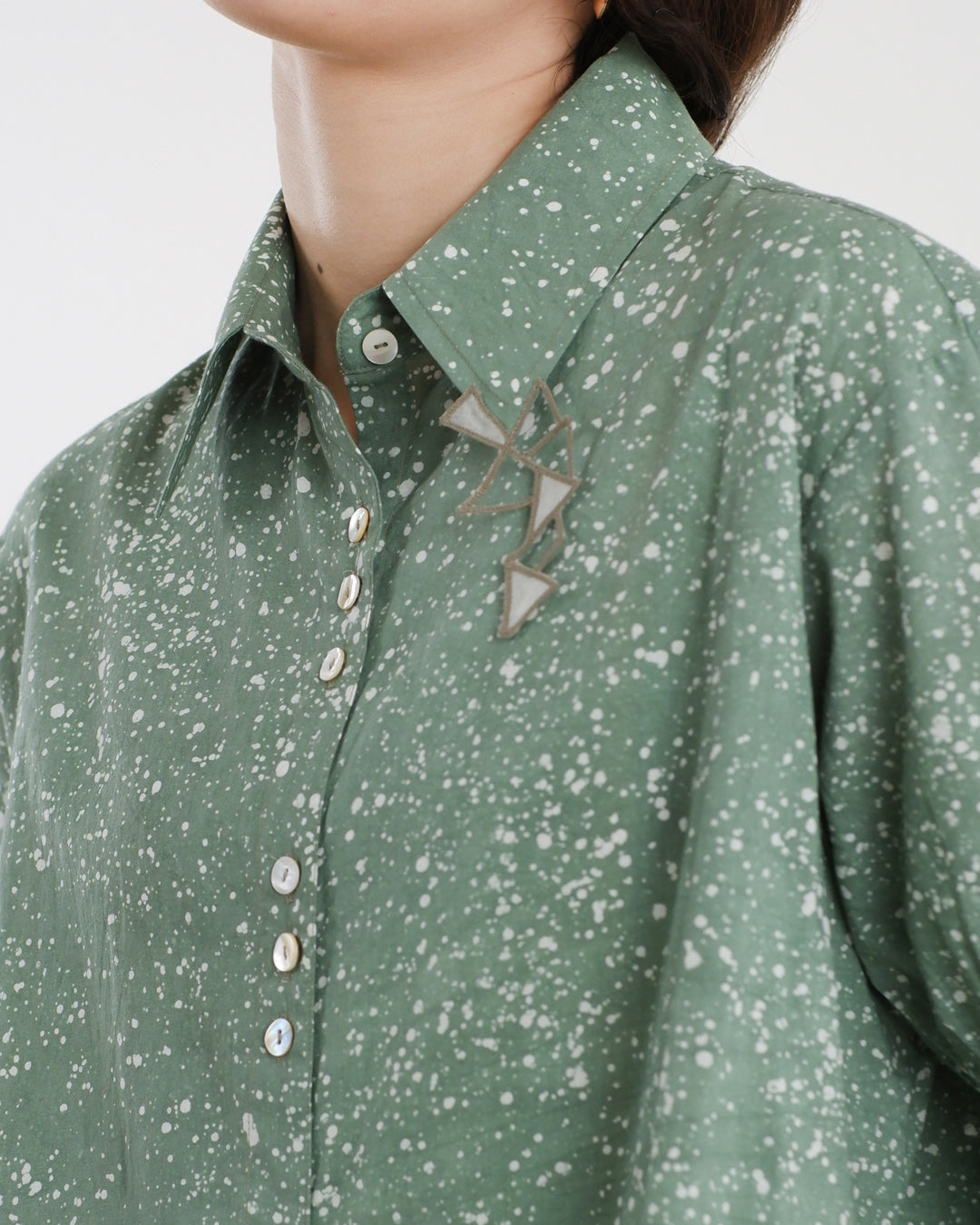 Cool Green Stipples Batik Shirt Dress
