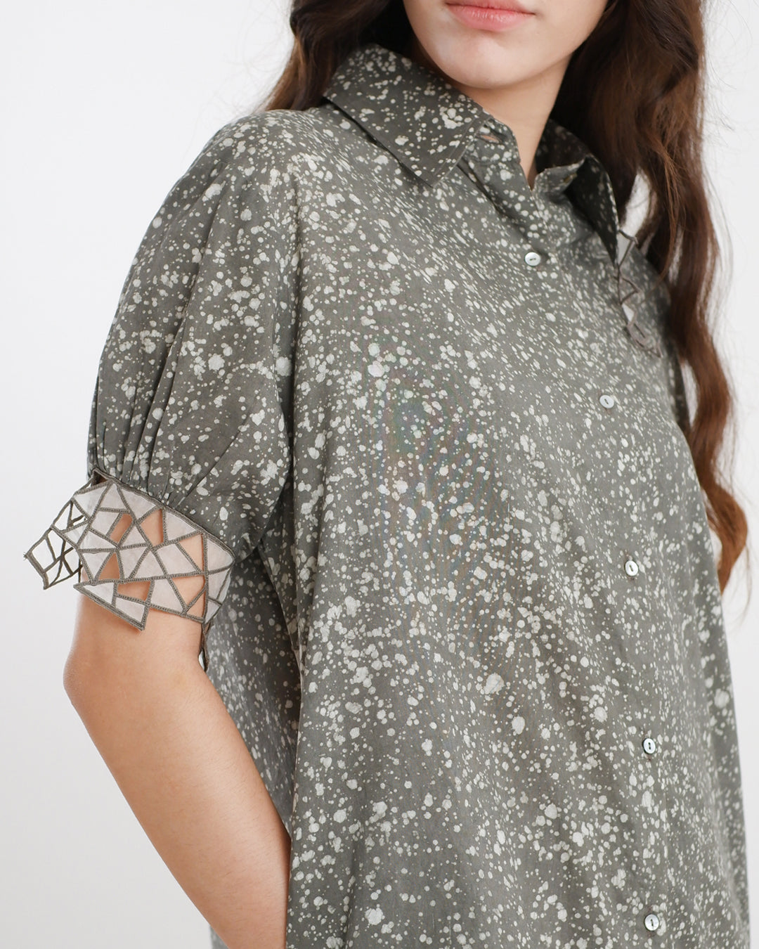Cool Grey Stipples Batik Shirt Dress
