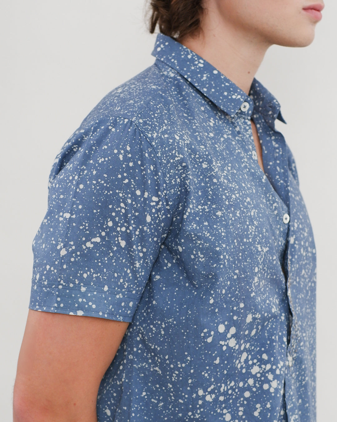 Cool Blue Stipples Batik Short Sleeve Shirt