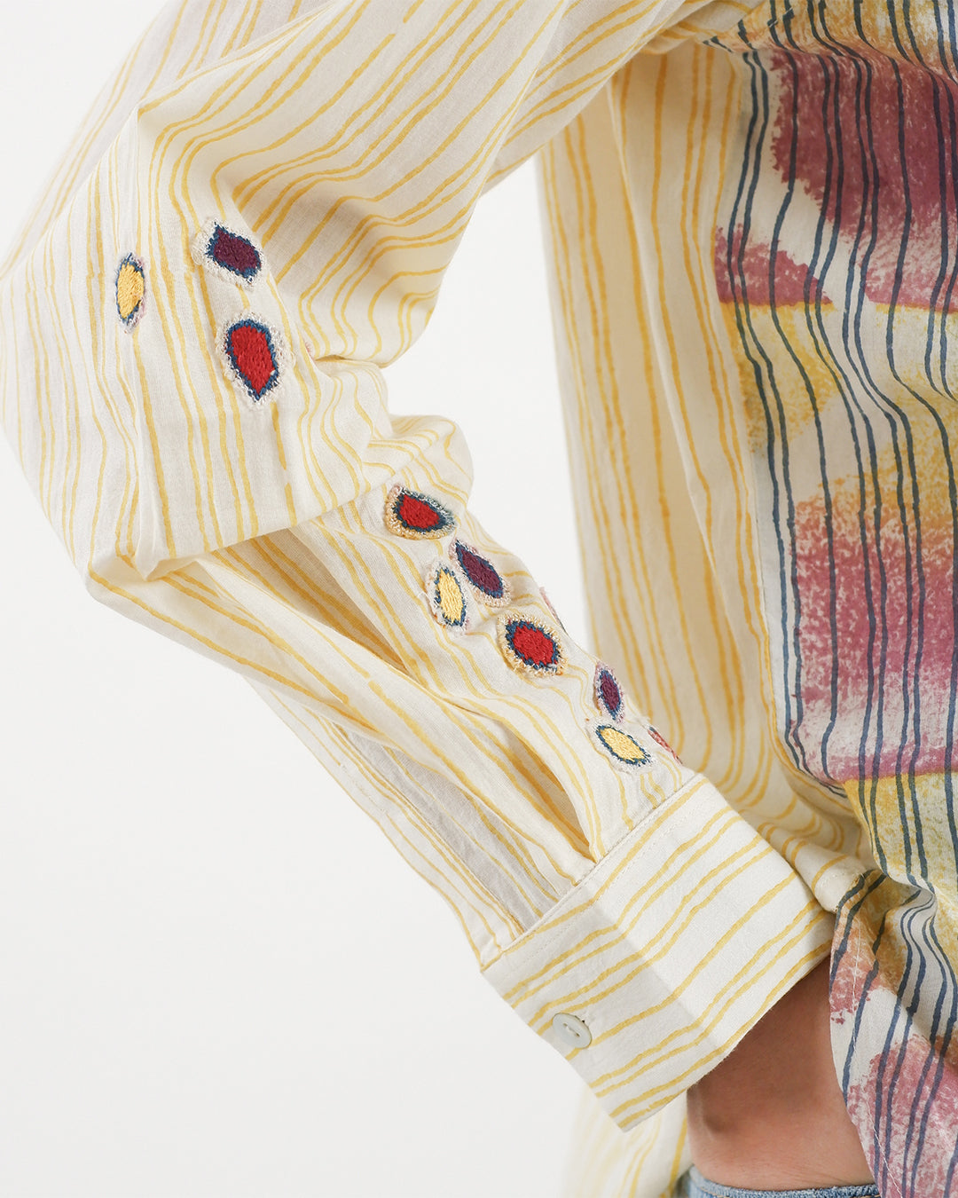 Multi-block Print Deer Embroidered Shirt