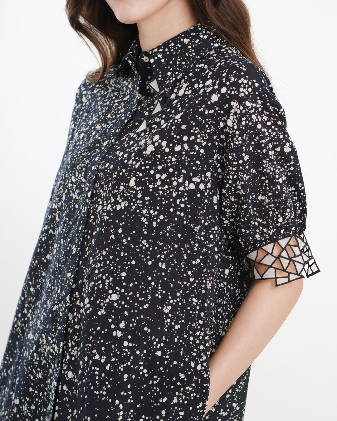Black Stipples Batik Shirt Dress