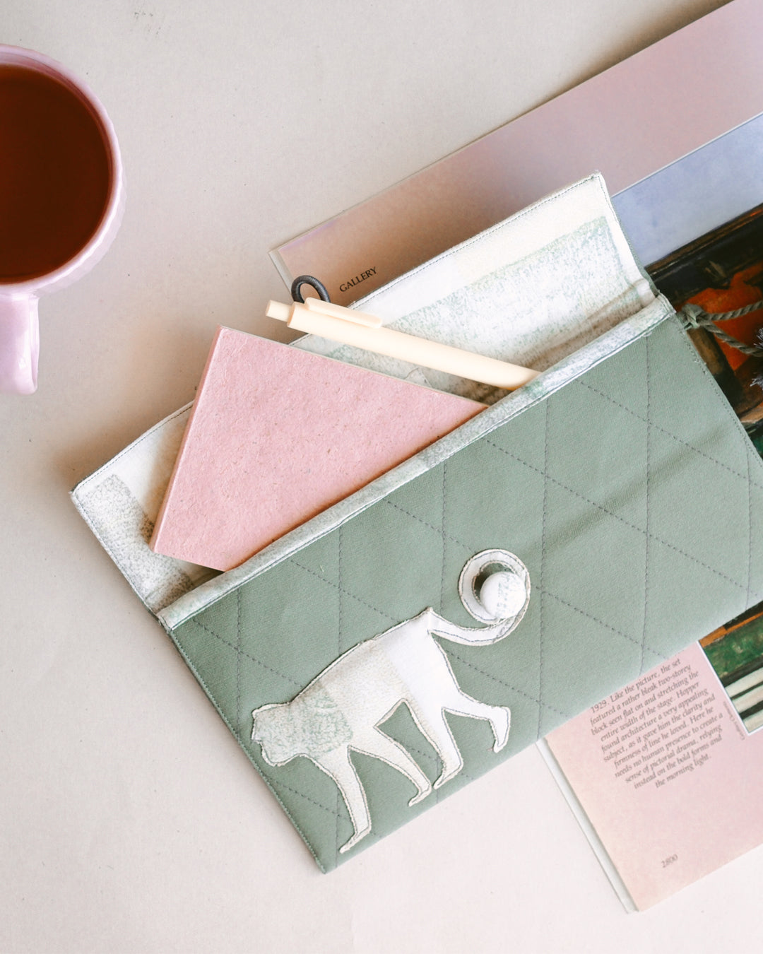 Gond Folk Monkey - Green Pencil Pouch