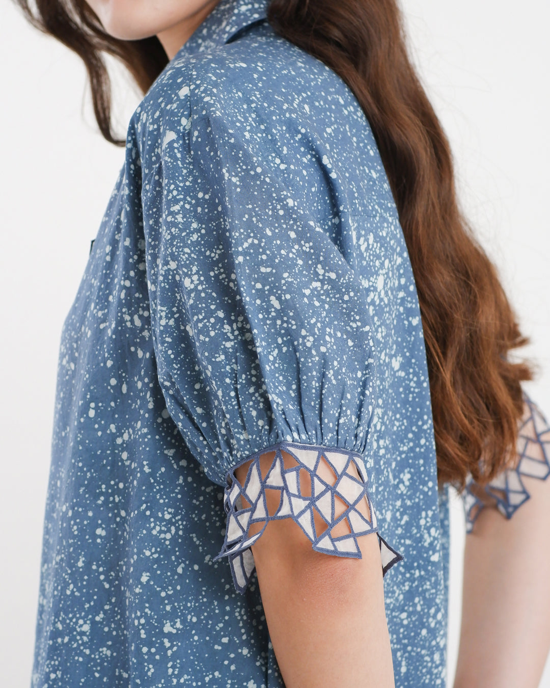 Cool Blue Stipples Batik Shirt Dress