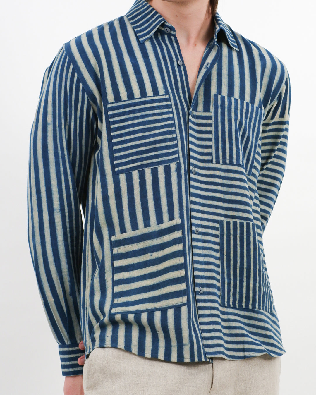 Indigo Striped Ajrakh Long Sleeve Shirt