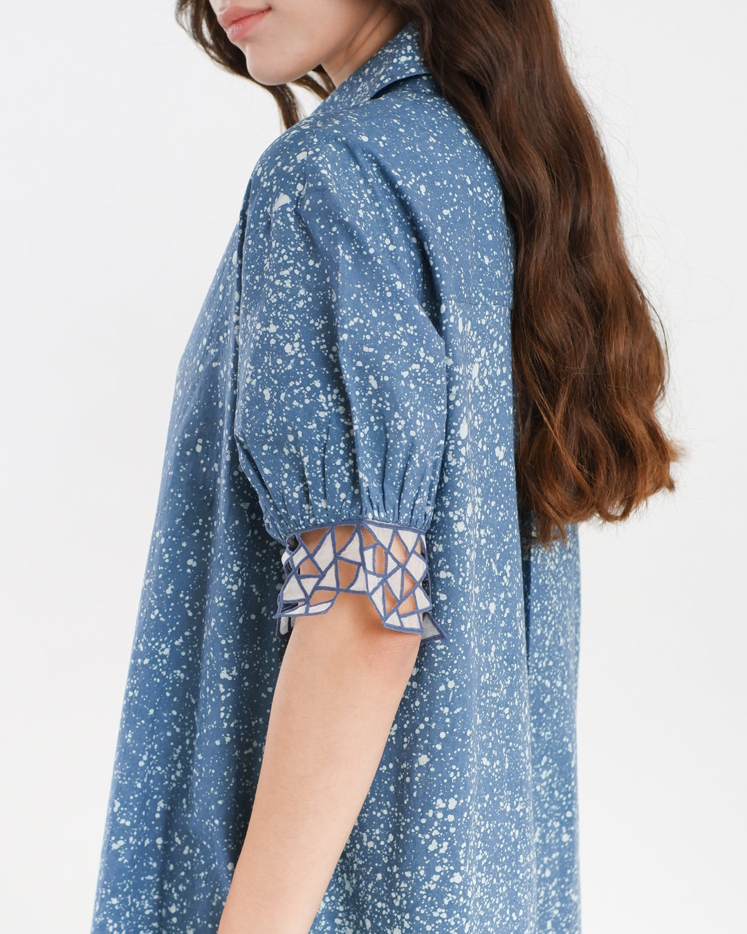 Cool Blue Stipples Batik Shirt Dress