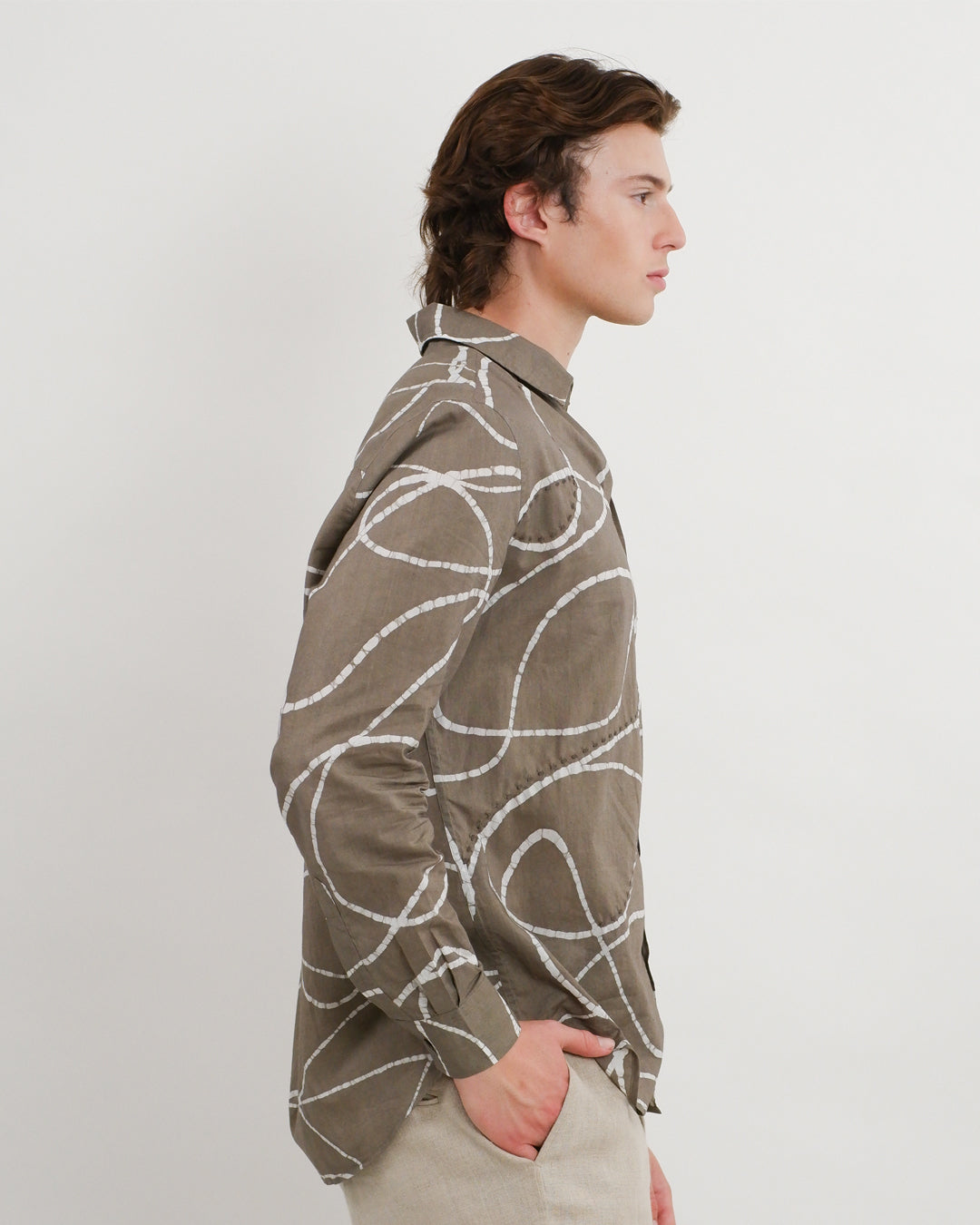 Earth Brown Looped Batik Long Sleeve Shirt