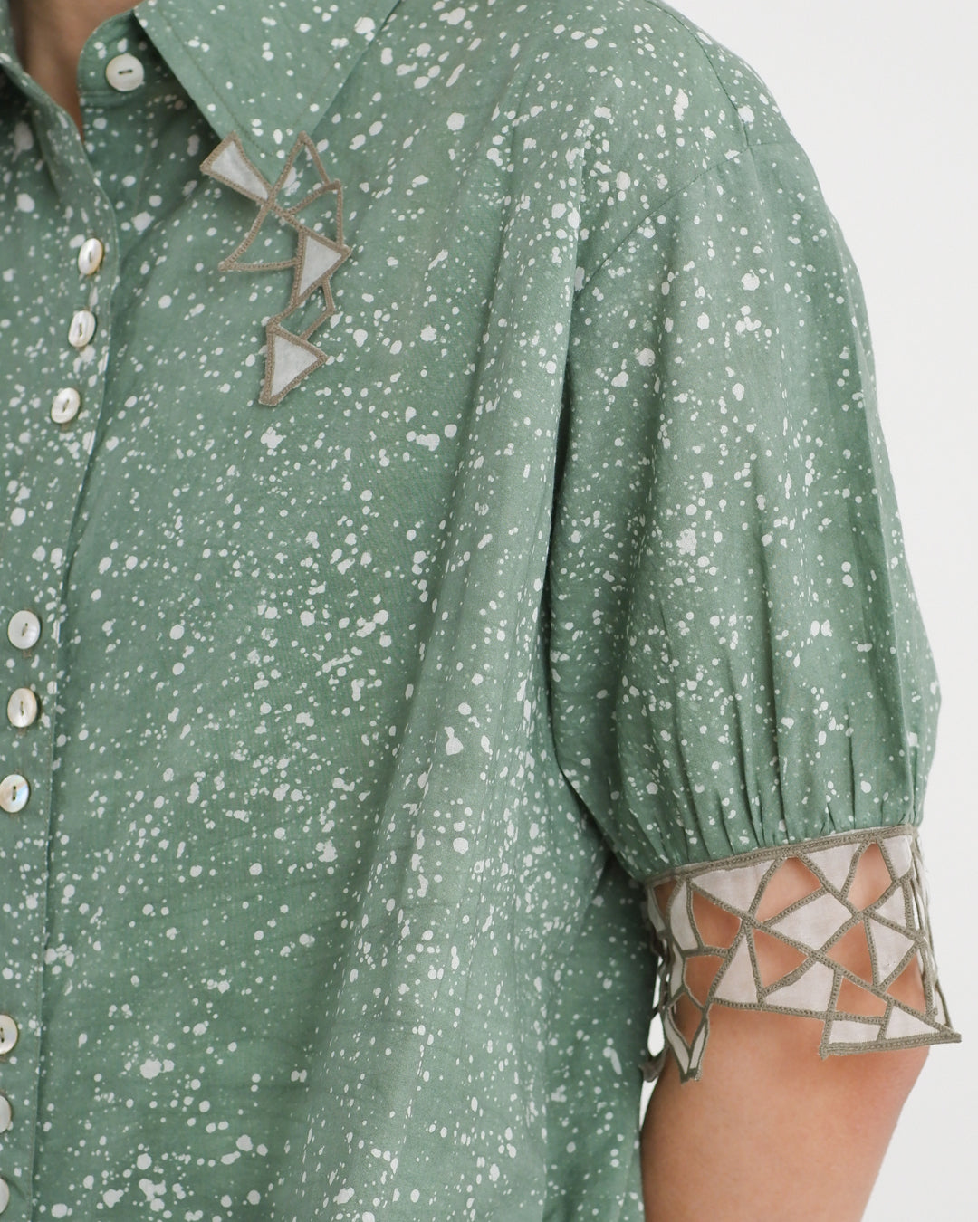 Cool Green Stipples Batik Shirt Dress