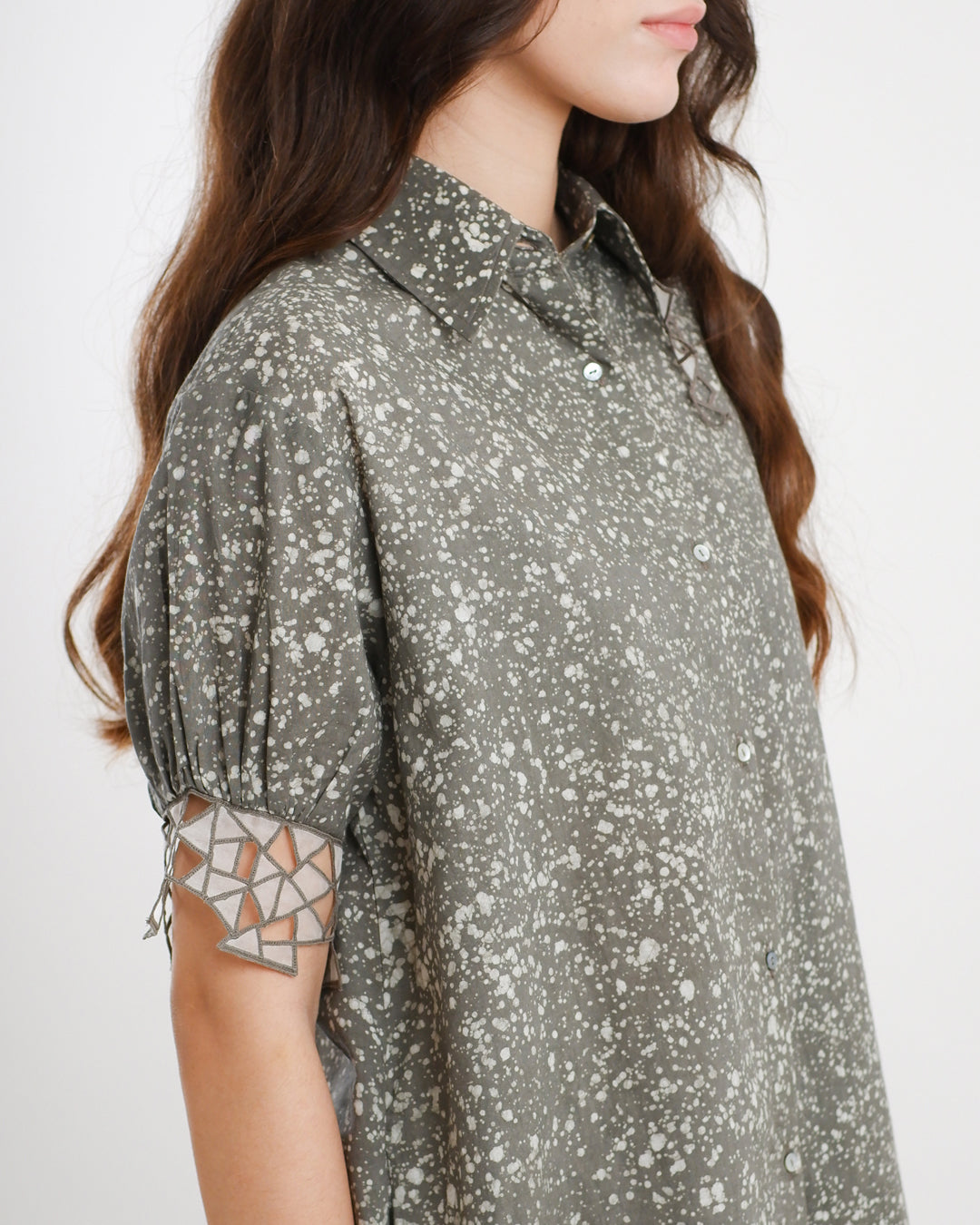 Cool Grey Stipples Batik Shirt Dress
