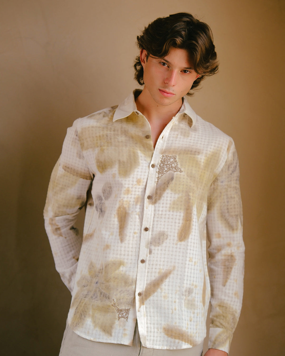 Botanical Print Hand Embroidered Long Sleeve Shirt