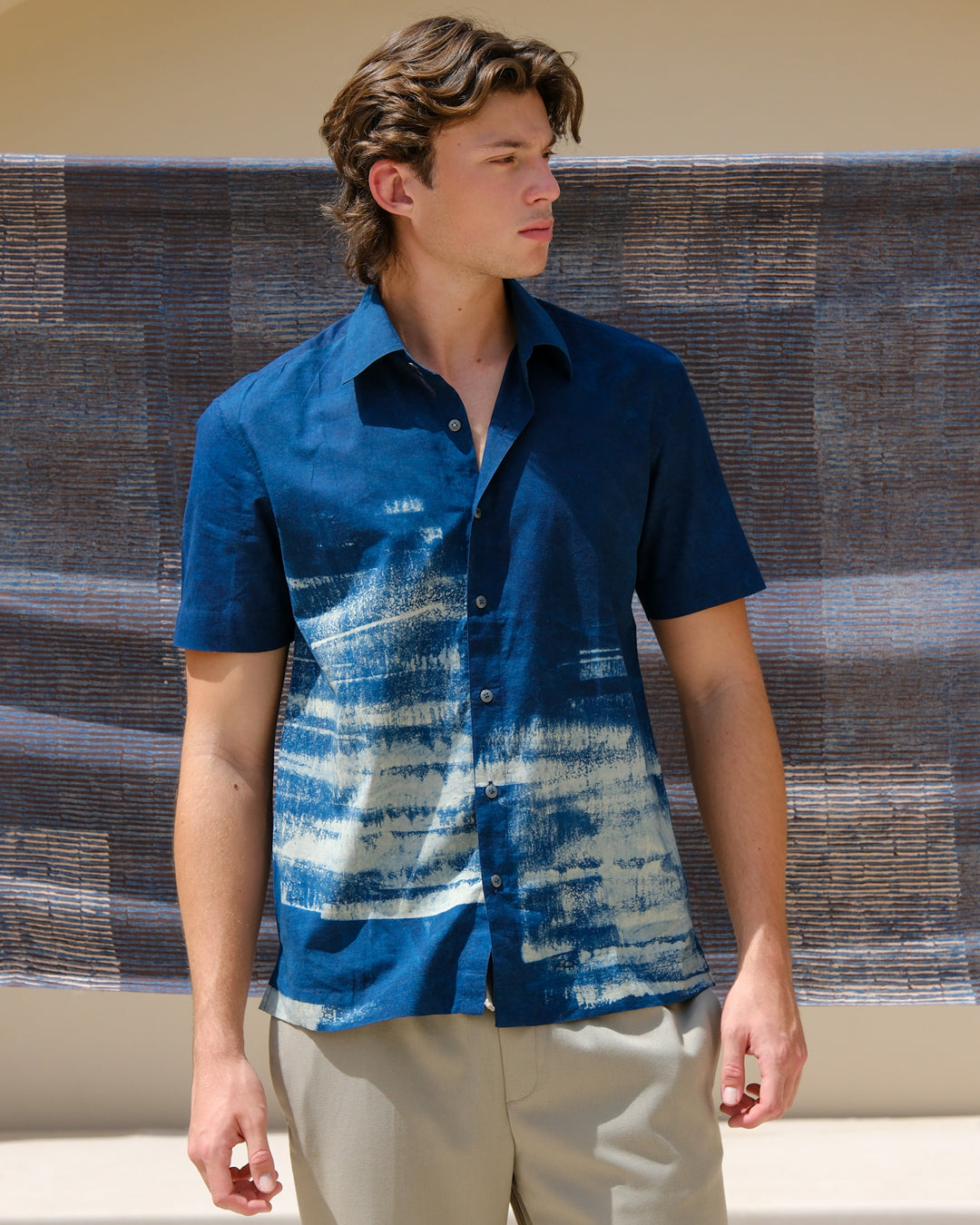 Water Indigo Ajrakh Short Sleeve Shirt