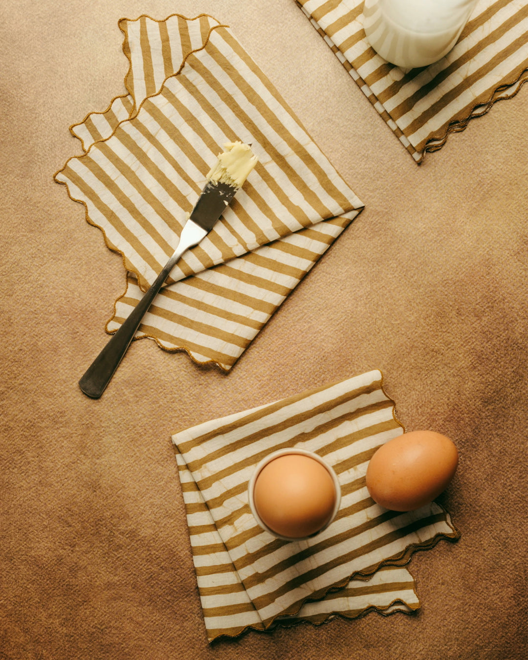 Set of 6 - Stripes Khaki Cocktail Napkins