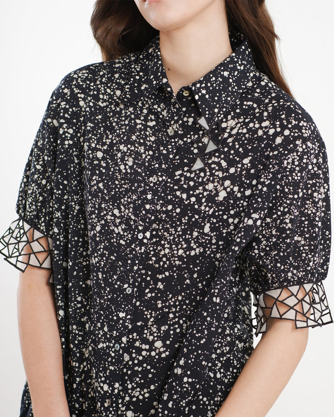 Black Stipples Batik Shirt Dress