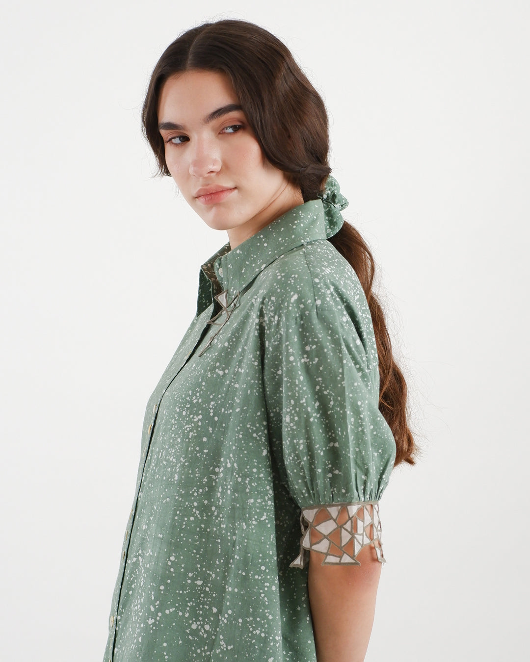 Cool Green Stipples Batik Shirt Dress
