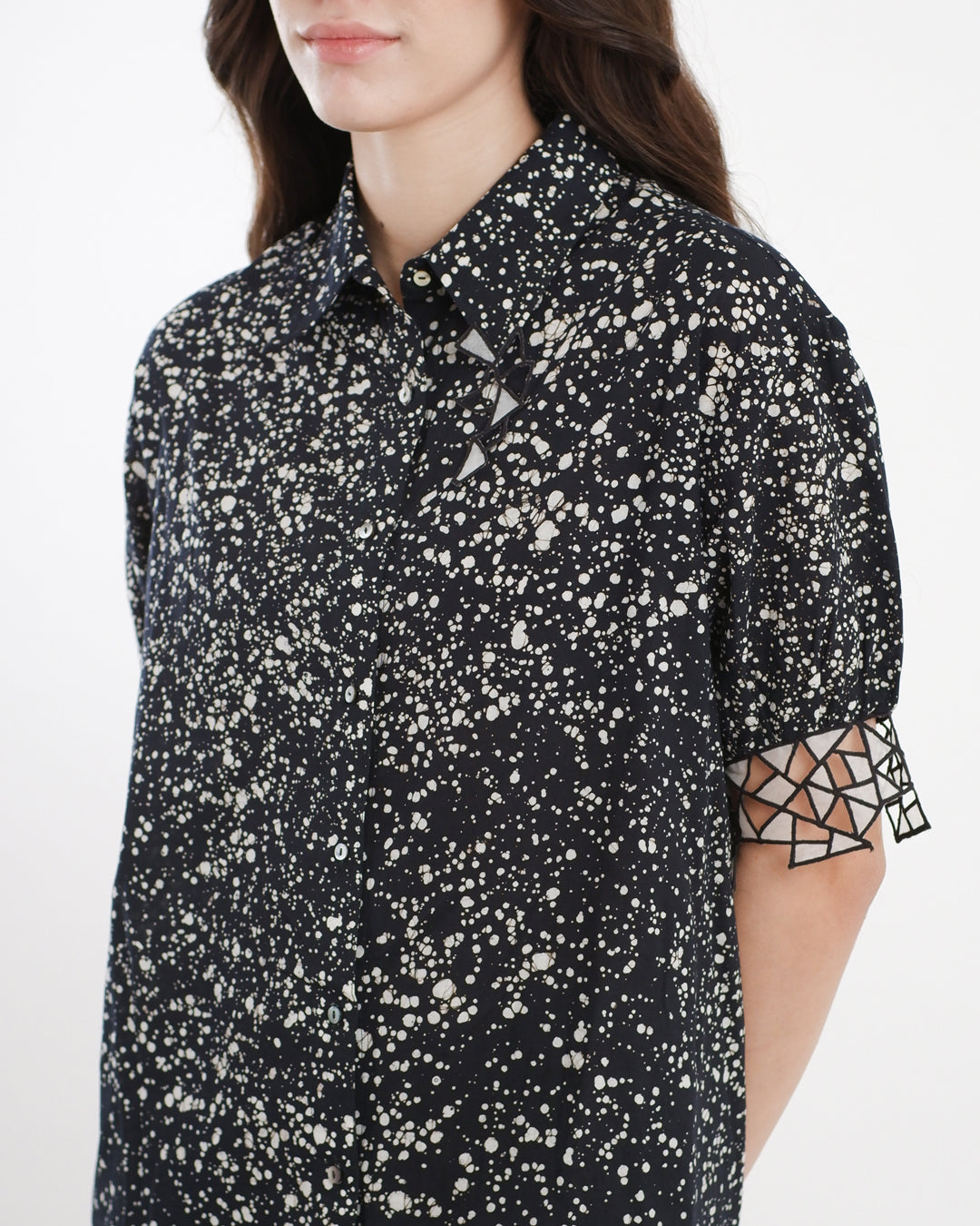 Black Stipples Batik Shirt Dress