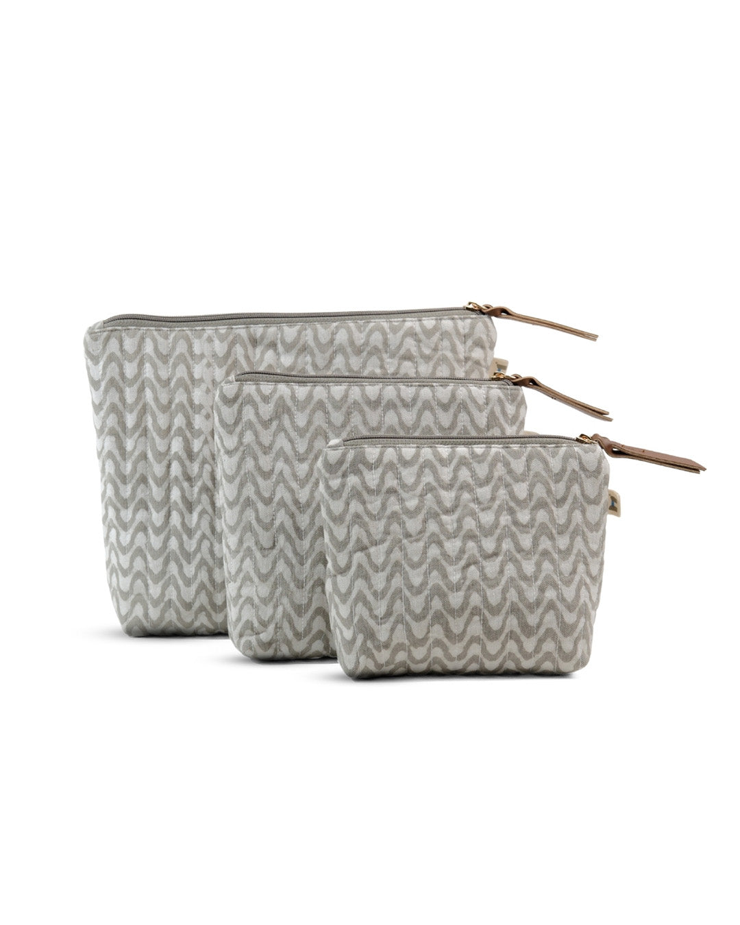 Set of 3 - Silver Shadow Waves Toiletry Pouches