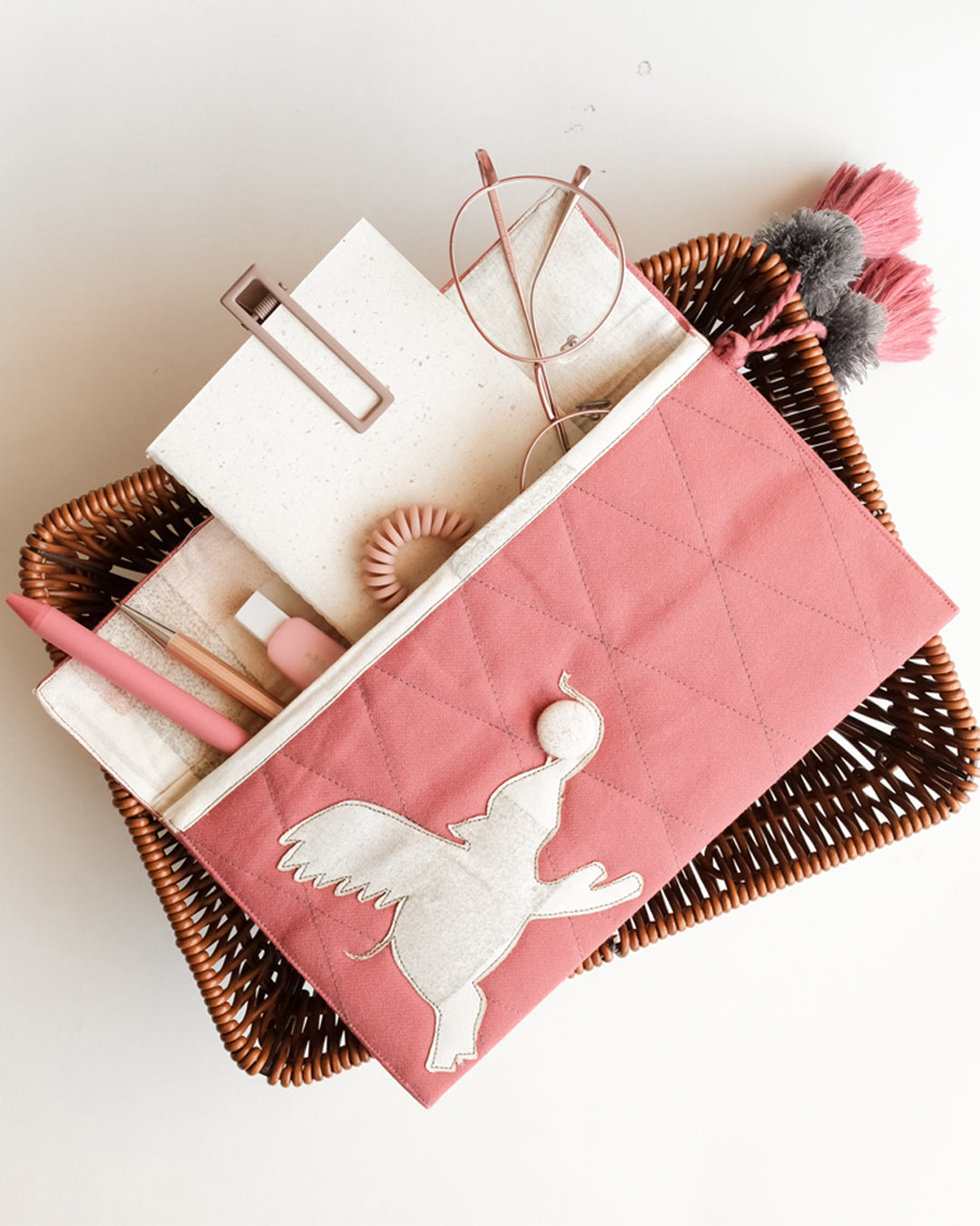 Gond Folk Elephant - Pink Pencil Pouch