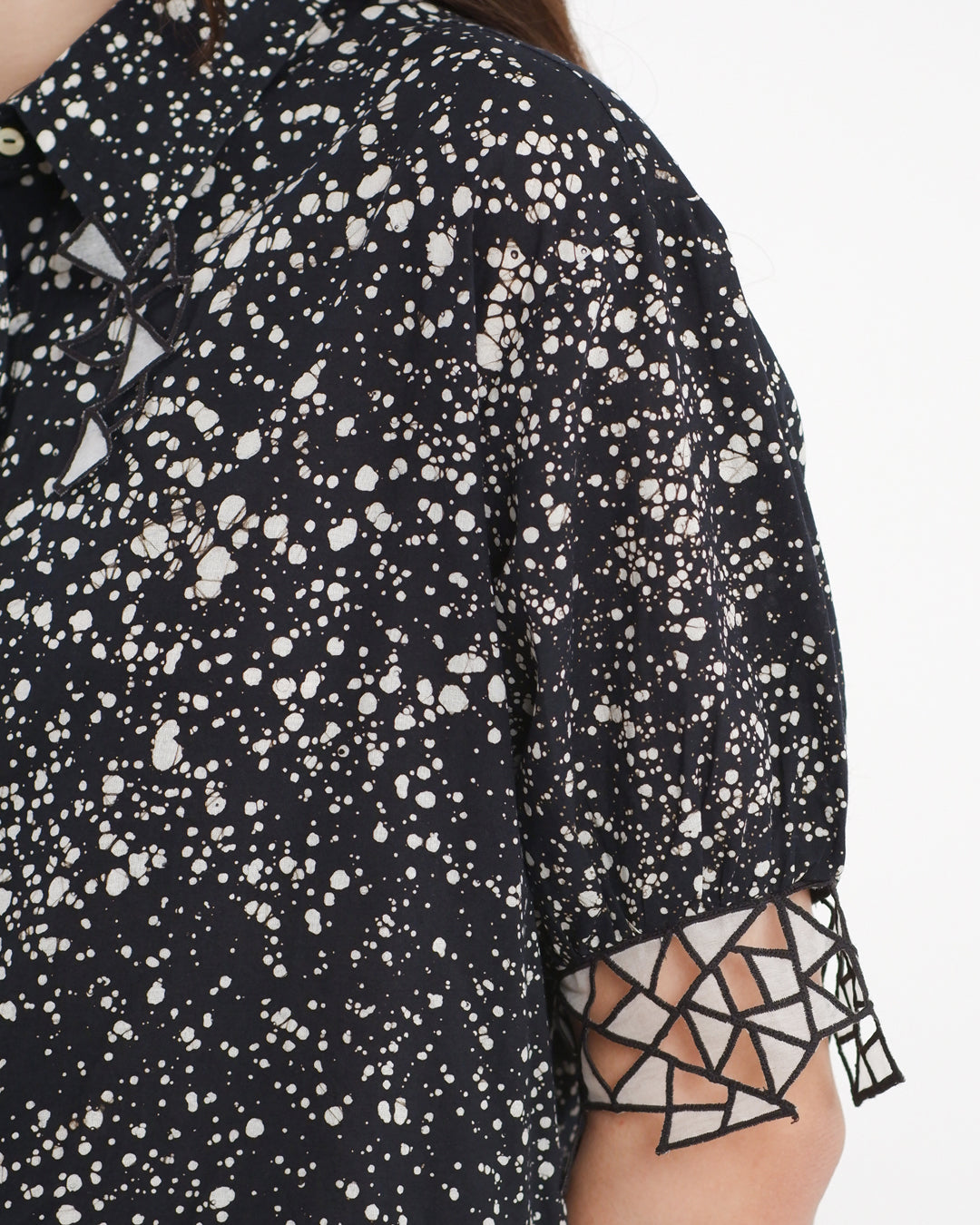 Black Stipples Batik Shirt Dress