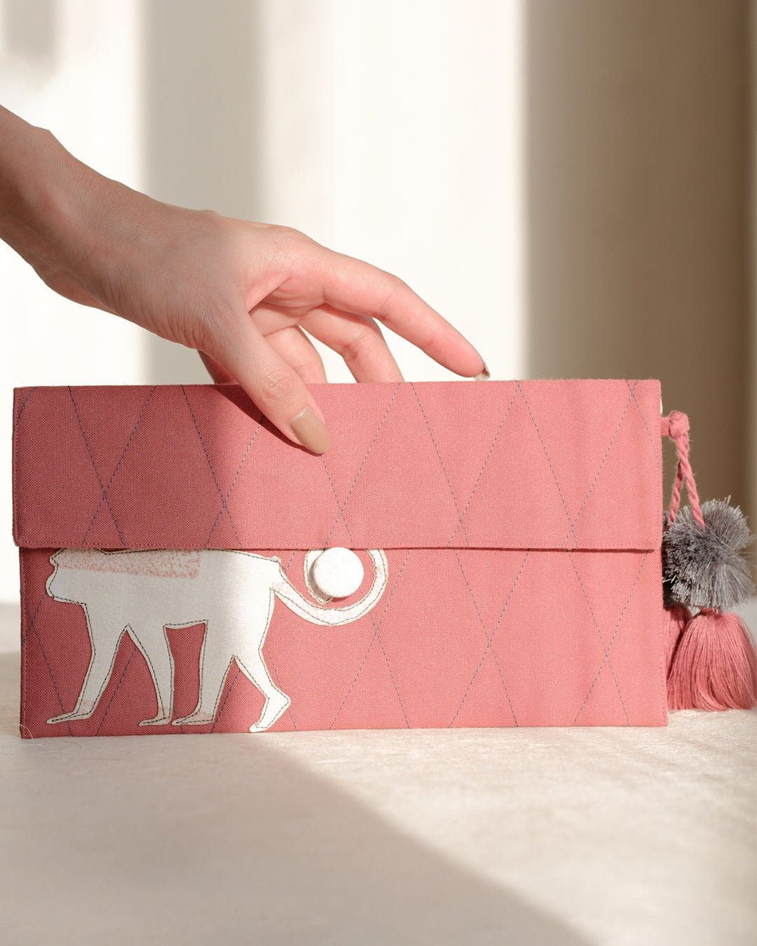 Gond Folk Monkey - Pink Pencil Pouch