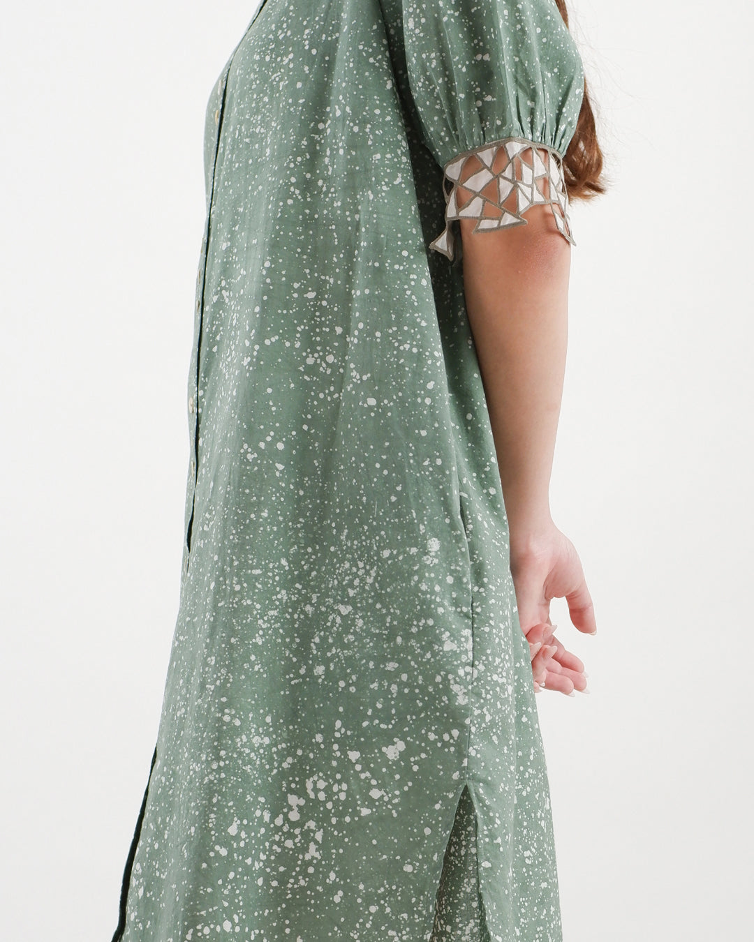 Cool Green Stipples Batik Shirt Dress