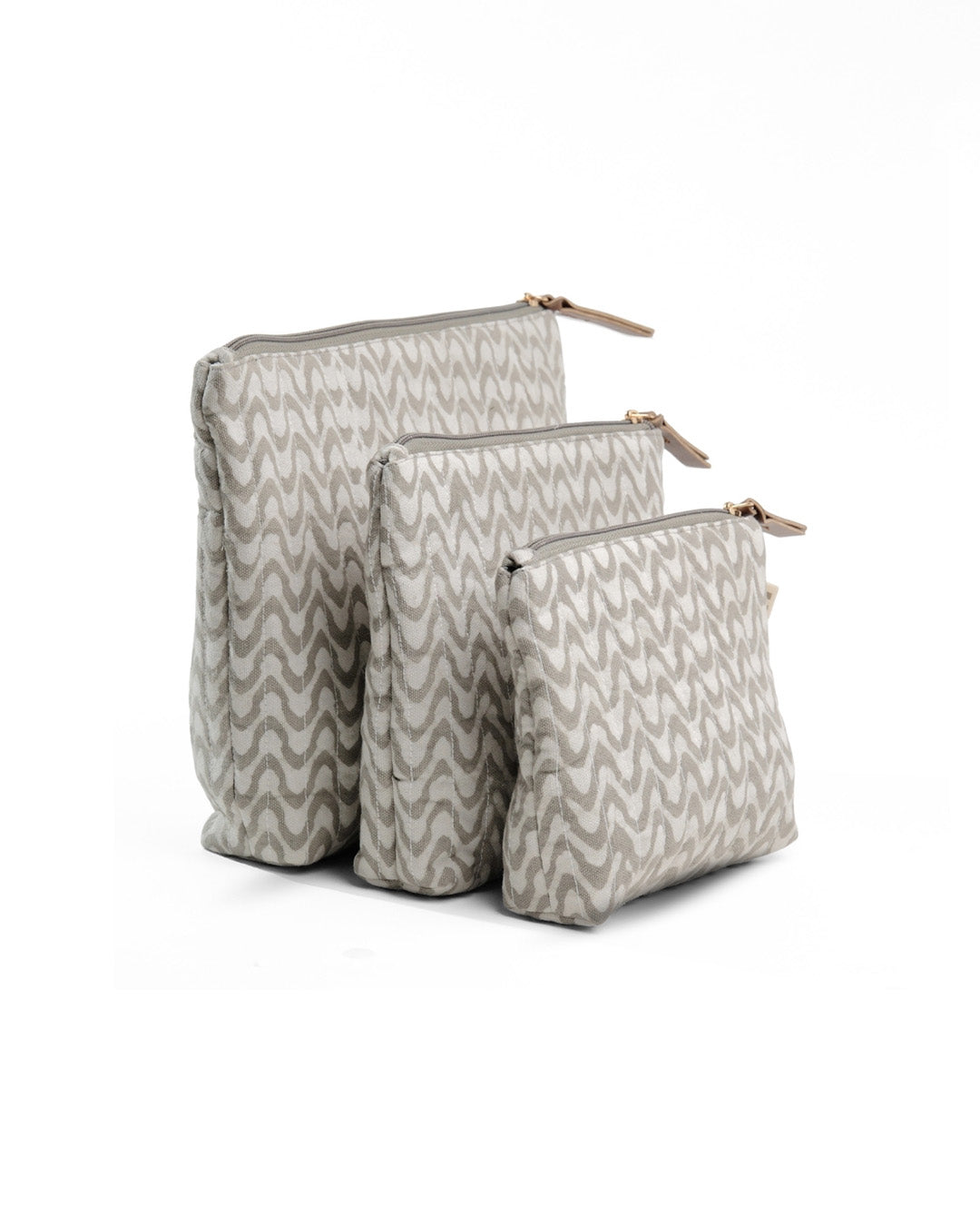 Set of 3 - Silver Shadow Waves Toiletry Pouches