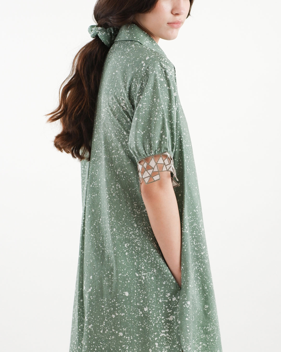 Cool Green Stipples Batik Shirt Dress