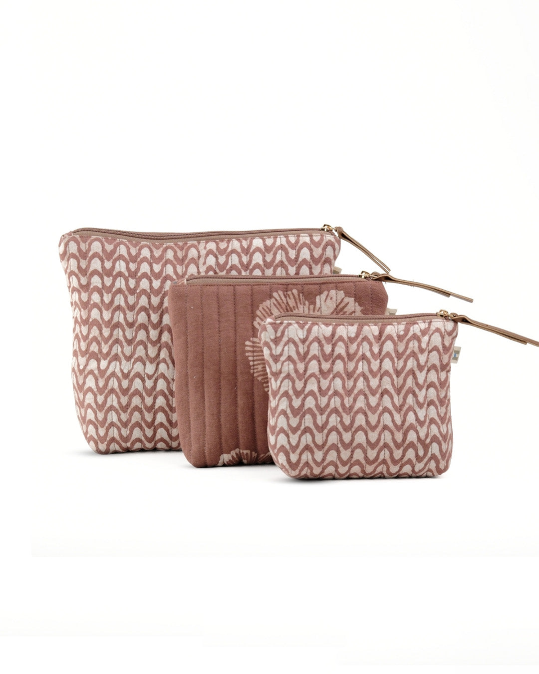 Set of 3 - Mocha Mousse Waves Toiletry Pouches