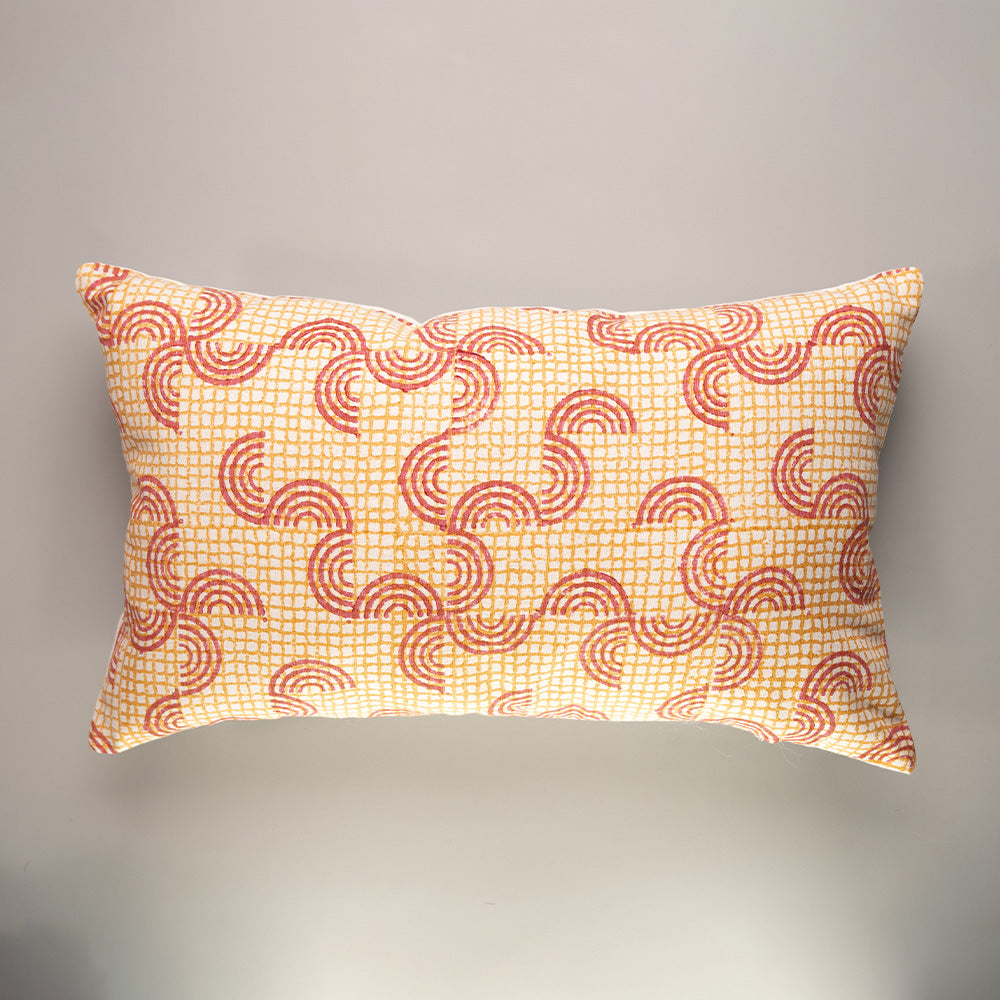 Sunset Whispers Cushion Cover - Pink, Orange, Dark Magenta, Beige (12 inch X 20 inch)