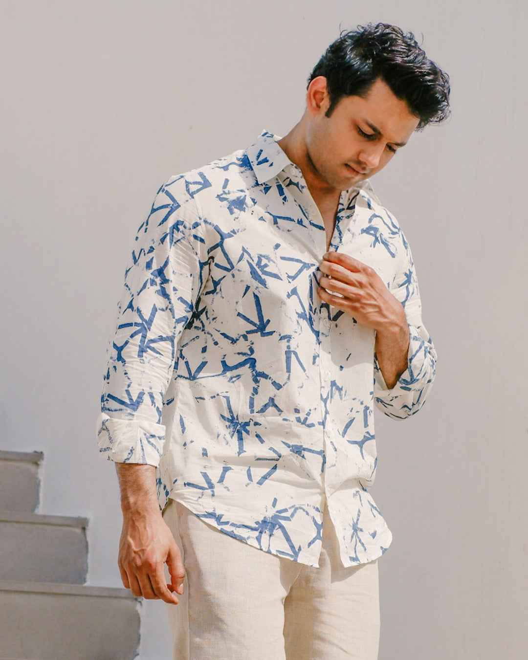 Broken Angle Block Print Long Sleeve Shirt