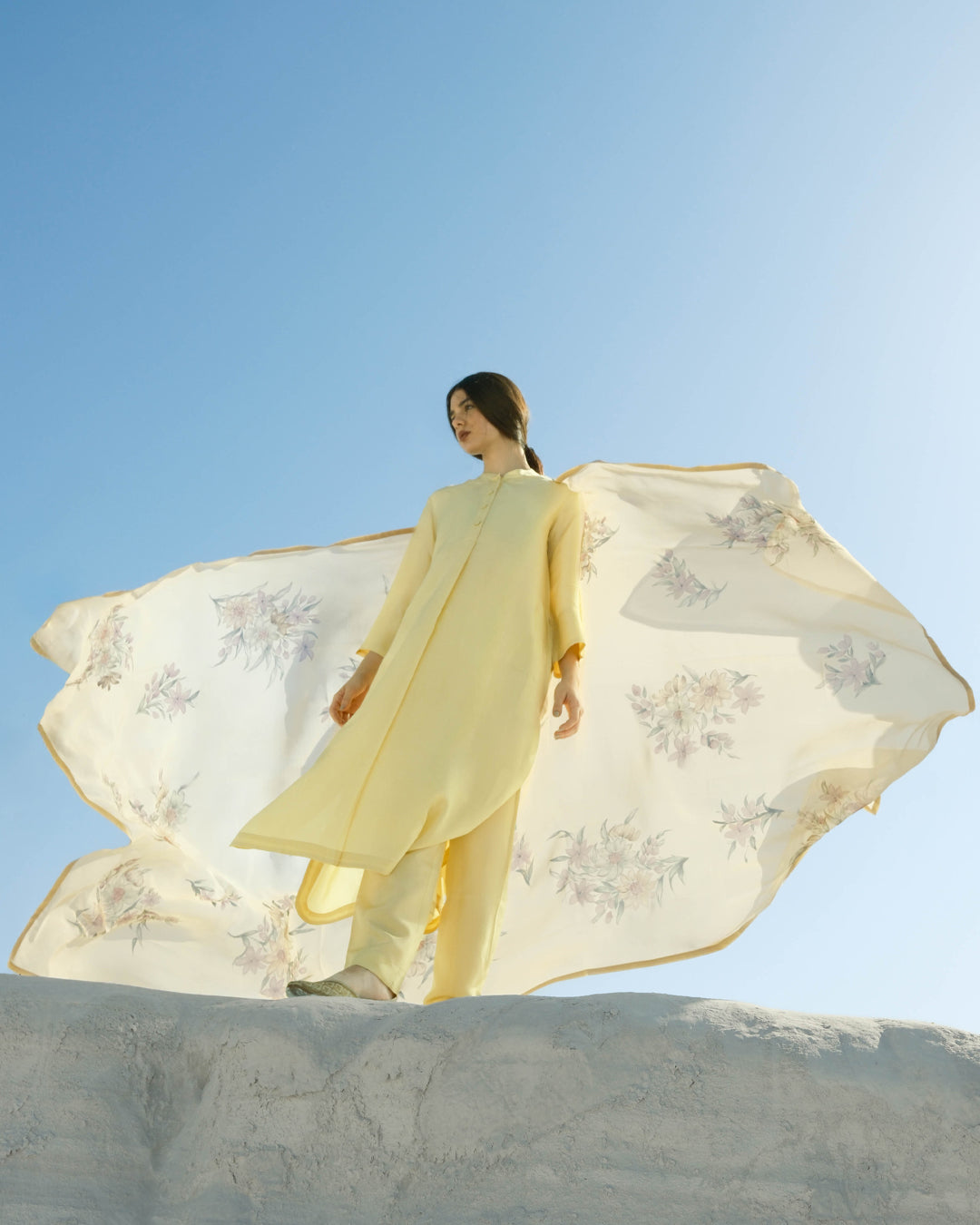 Lemon Yellow Bead Gulpari Handpainted Kurta Set
