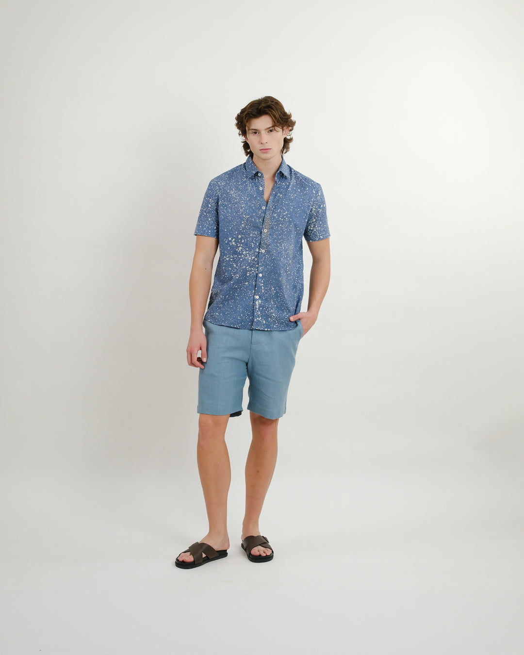 Cool Blue Stipples Batik Short Sleeve Shirt