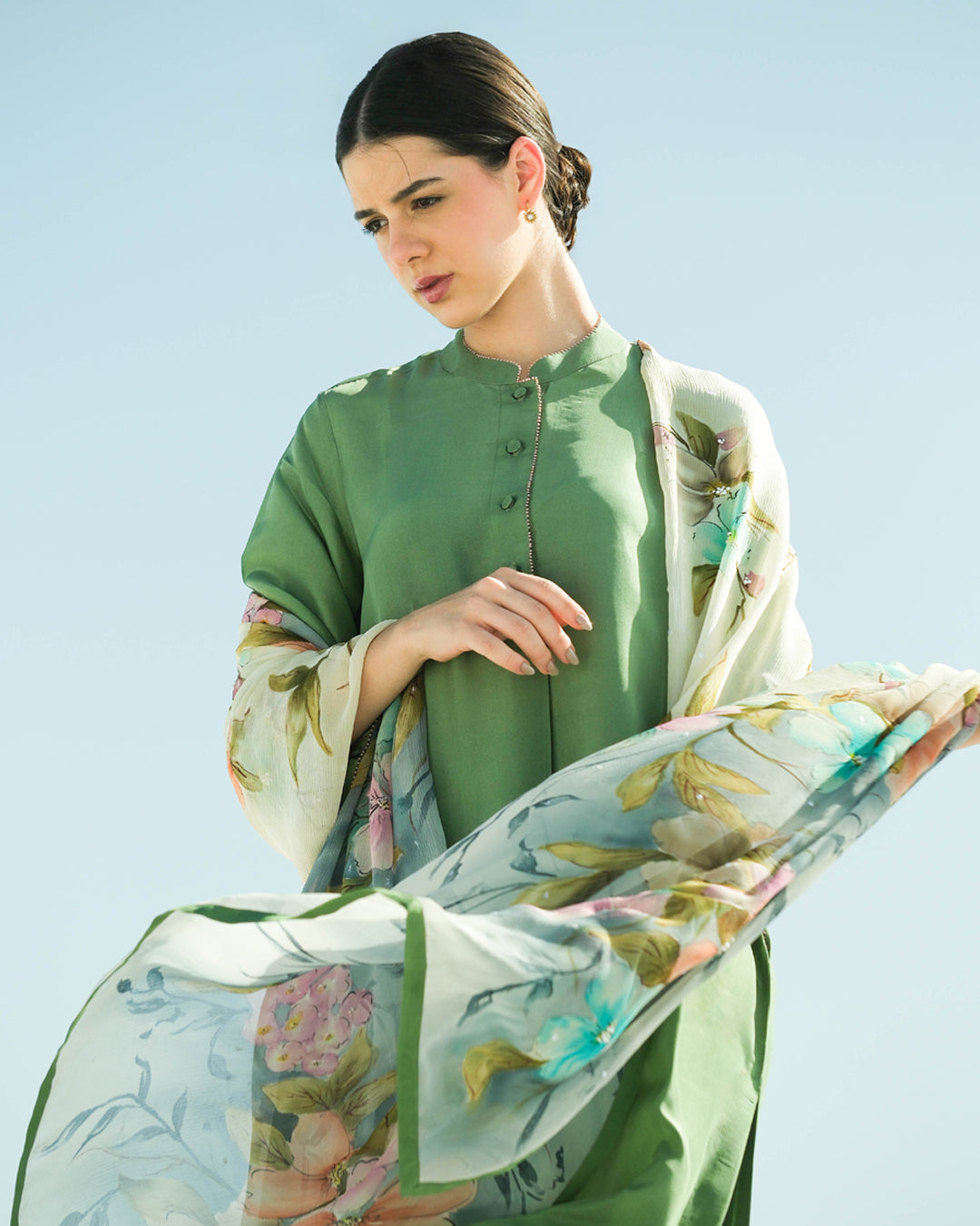 Sap Green Bead Gulpari Handpainted Kurta Set