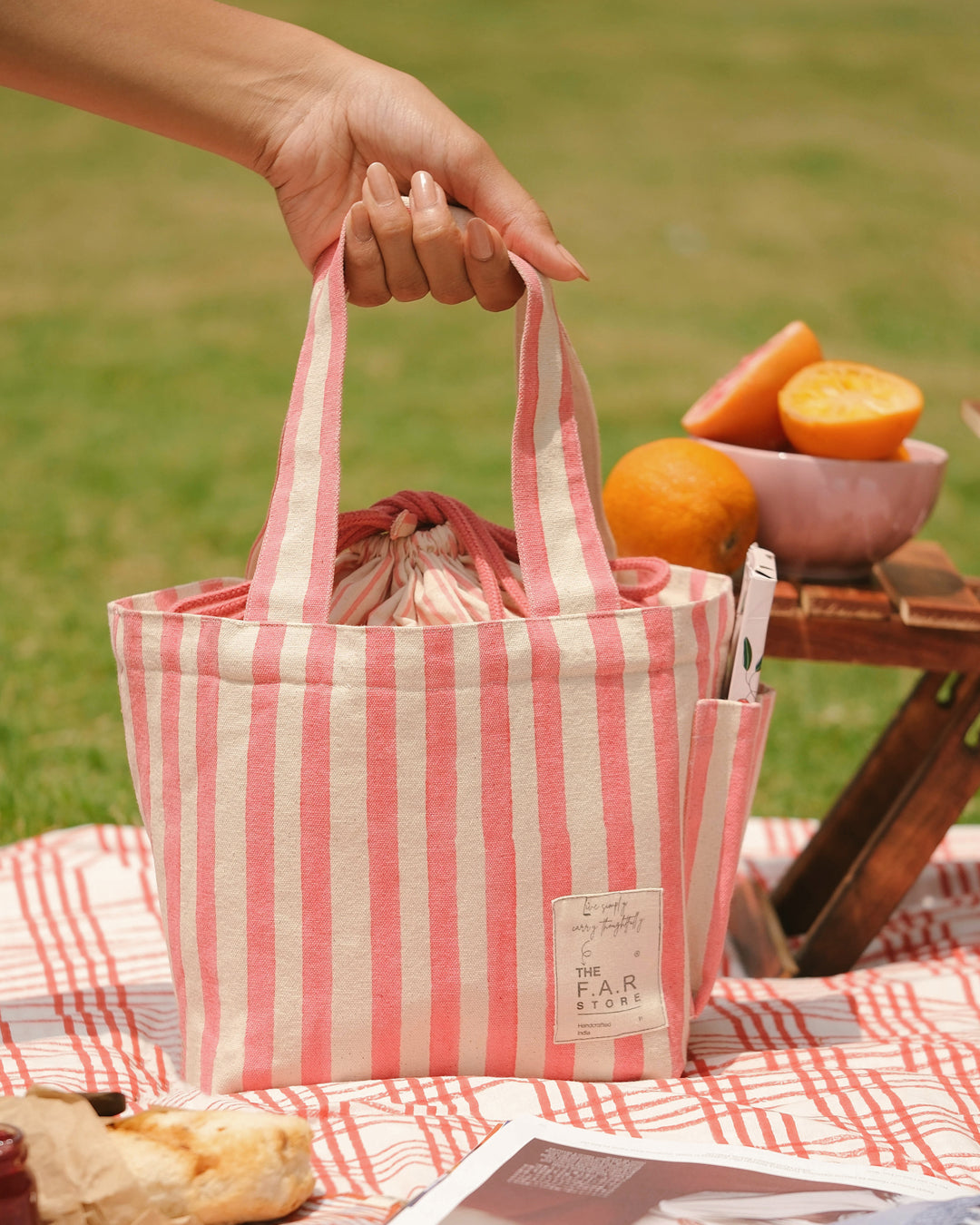 Coral Striped Everyday Lunch Bag