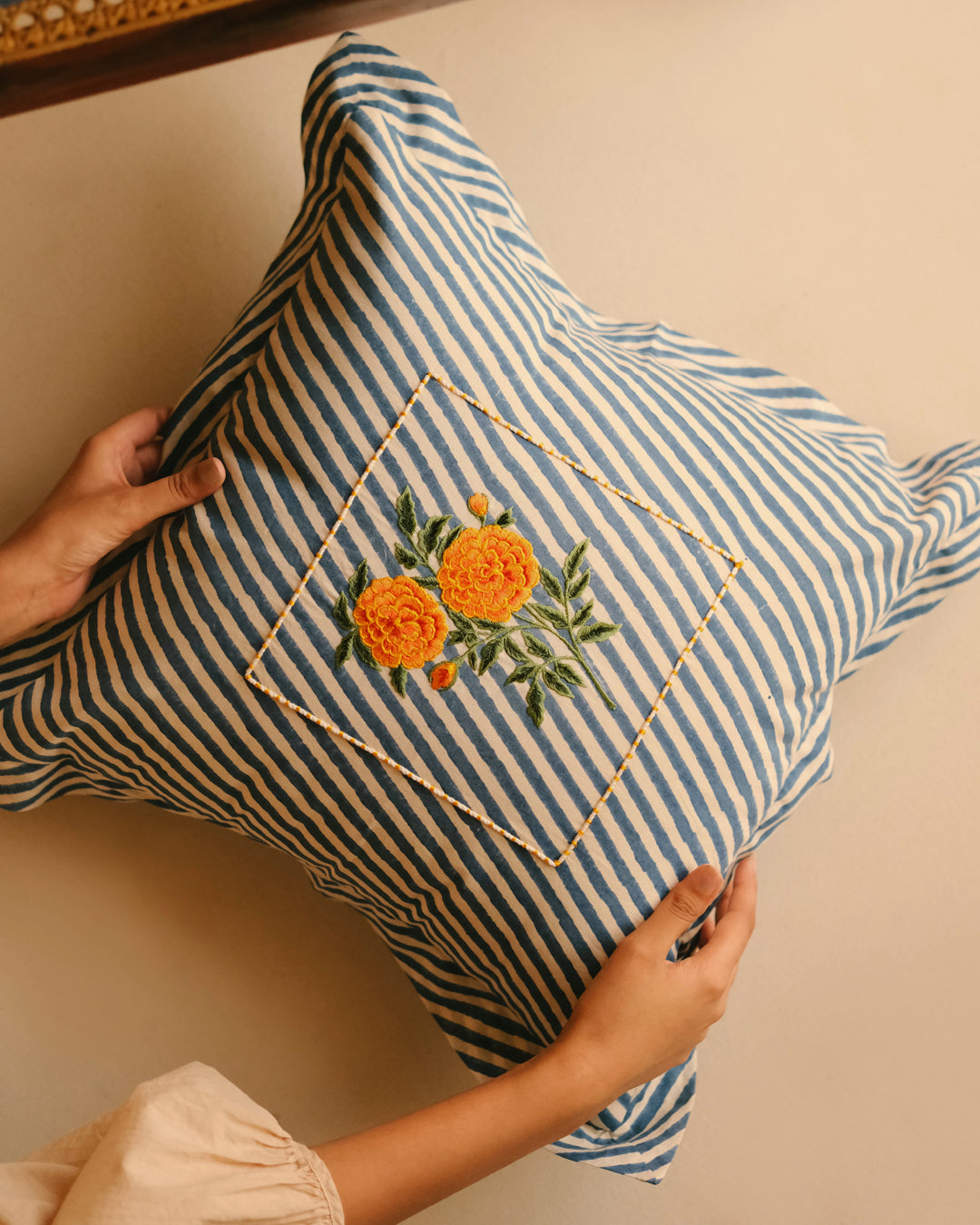 Blue Genda Botanical Stripes - Cushion Cover