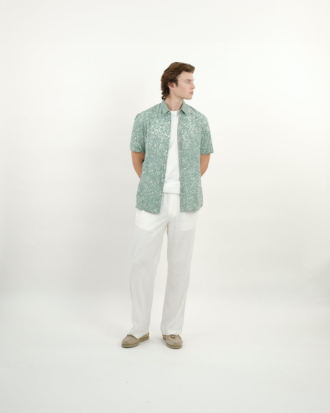 Cool Green Stipples Batik Short Sleeve Shirt